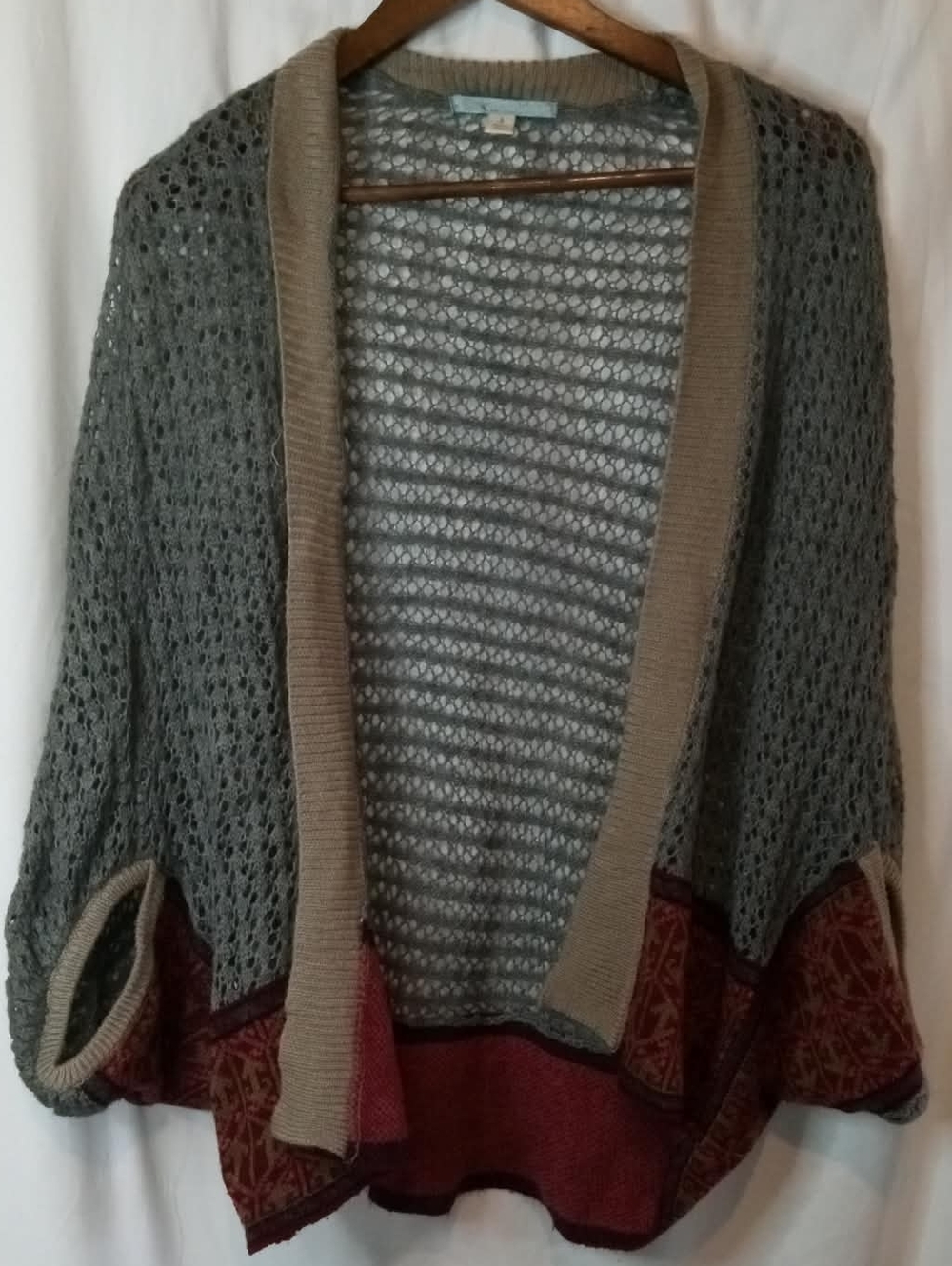 Moonlight Open Weave Green Gray Cardigan Rust Print Baggy Small Office Lagenlook